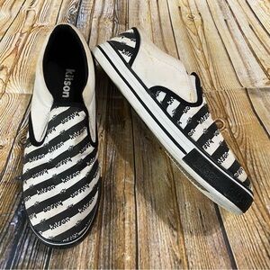 Kitson Black White Striped Slip On Skateboard Sneakers Size 9